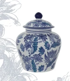 Blue and white porcelain ginger jar — Blue floral ceramic ginger jar with lid and oriental design | Plan My Wedding Africa