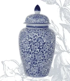 Blue floral ginger jar — Blue and white ceramic ginger jar with floral detailing and lid